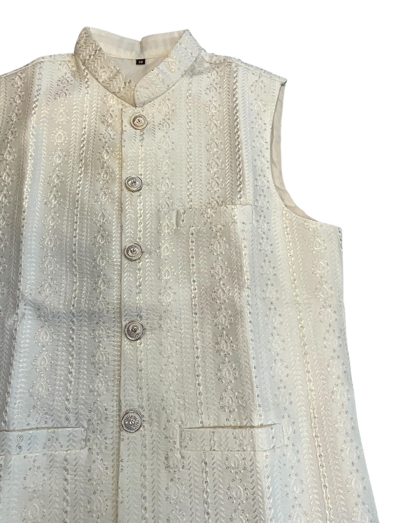 Off White / Cream - All Over Embroidered - Mens Indian Waistcoat - UK Stock - 24 hr Dispatch - KCS4089 06KC26
