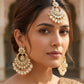 Regal Pearl & Kundan Chandbali Earrings with Matching Maang Tika Set  - Bollywood - Weddings - 6ET48 09J26