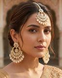 Regal Pearl & Kundan Chandbali Earrings with Matching Maang Tika Set  - Bollywood - Weddings - 6ET48 09J26