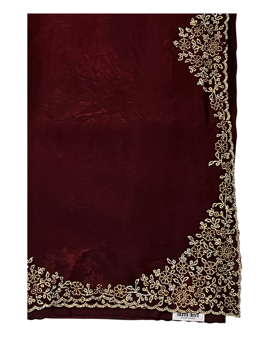 Maroon - Rich Saree with Stone Work Border and Blouse Piece - UK stock - 24hr Dispatch - RS2511 TA