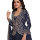 Chiffon - Navy Blue Anarakali  Long Dress with Trousers - Size 12 (Bust 38") - Inside Margin to let out ( 3 to 4")VF66575 TY 1024