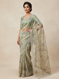 Sage Green - Fancy Embroidered Saree with Blouse Piece - UK stock - 24hr Dispatch - SP250621 VA