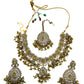Mehndi Henna Green - Large - Antique Gold Finish Necklace Set with Earrings & Head Piece - AE2512 08KV25