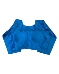 Blue - Silky Saree blouse with cups,  Long Sleeves, High Back - 42