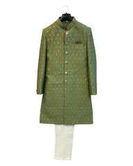 Mehndi Henna Green - Classic Banarasi Handloom Brocade Sherwani with Gold Buttons -  BS787 JP 08JC25