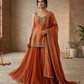 Size 12 (38") - Rust / Burnt Orange - Designer Ladies Medium Length Sleeveless Top Palazzo Trousers Suit - VMK Varuna RA