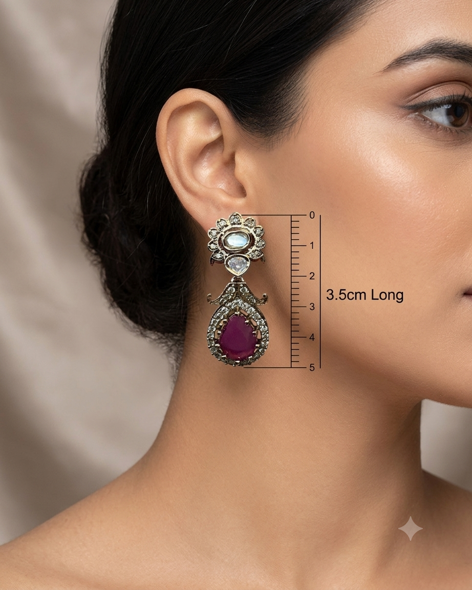 Dark Pink - Small - Antique Gold Finish Traditional Earrings - Bollywood - Weddings - 15ER715 07J26