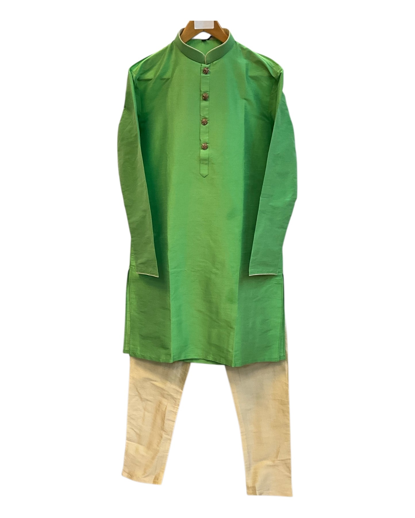 Parrot Green - Silky Mens Indian Kurta set - UK Stock - Ideal to Pair with a Waistcoat - VEE1095 KJ