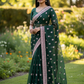 Bottle Green - Chiffon - Party Wear Embroidered Saree with Blouse Piece - SP2504008 VY