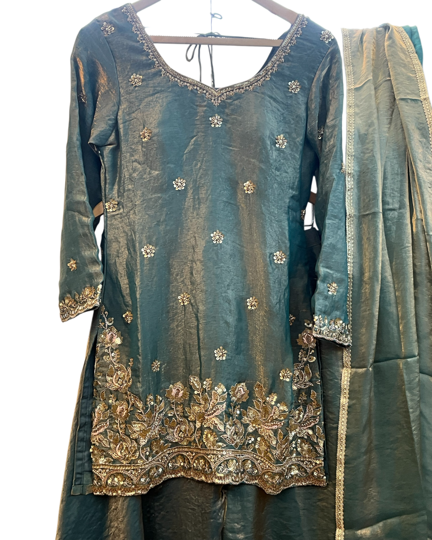UK 10 / 36" - Sea Green - Silky Brocade Ladies Sharara / Palazzo Trousers Suit - Sangeet / Henna / Temple - JF1234 05TC26