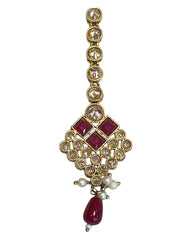 Maroon - Antique Gold Finish Medium Size Tika Head Piece - Indian Ladies Fashion Jewellery - AE2441 11Vp24