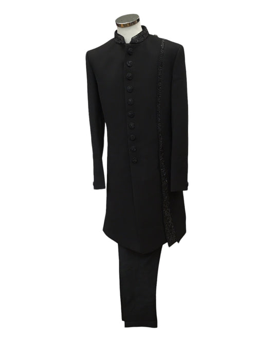 Stunning Black Self Embroidery Sherwani with Hand work -  BS891 HP 0823