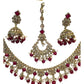 Magenta - Antique Gold Finish Necklace & Earrings Set - Bollywood - Weddings - KAJ1035 11KK24