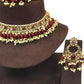 Maroon - Large Size Antique Gold Finish Necklace Set with Earrings - JE18  C 0424