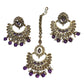 Purple - Large Size Antique Gold Finish Necklace Set with Earrings - AV7783  11KK24