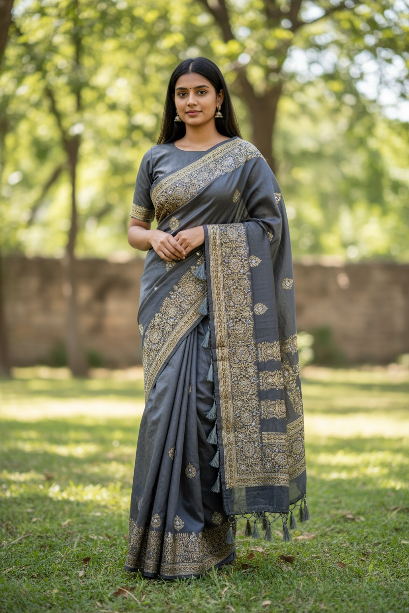 Sale - Grey - Fancy Saree with Blouse Piece - DM2209 VR 0922