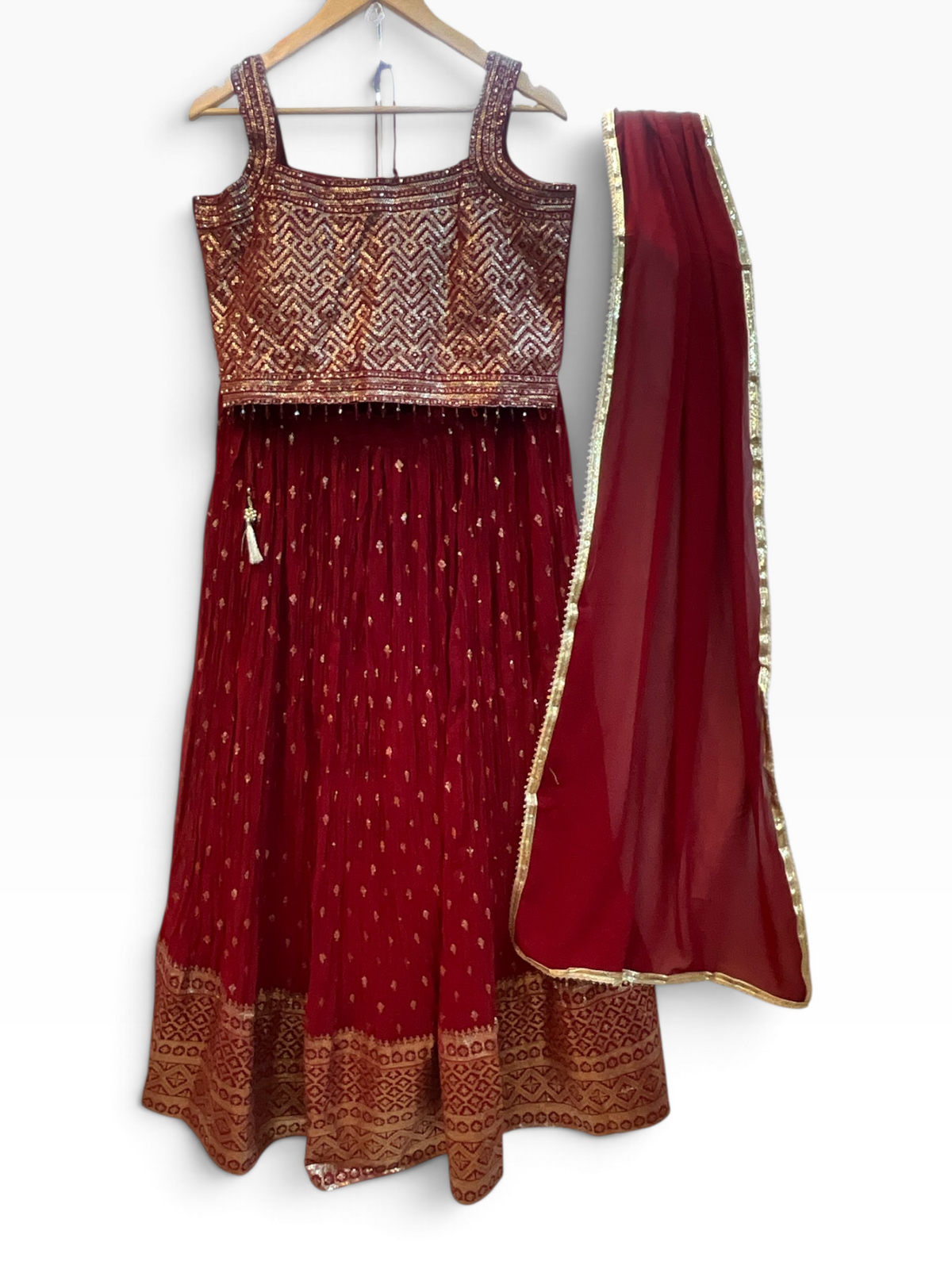 SALE ! Size UK 12 (38") Maroon - Lehenga Set - Mehndi / Sangeet / Bridesmaids / Weddings / Garba  - UK Stock - 24h Dispatch - KTC30 04JY23