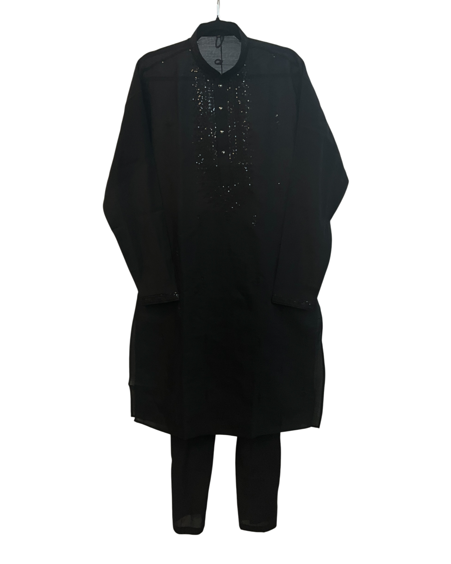 Black - Soft Cotton Infused Mens Kurta Set with Rich Sequins Embroidery - Sangeet Mehendi Haldi - KCS3001 06KH26