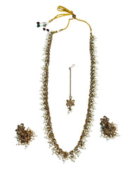 Light Pearl - Medium Size Antique Gold Finish Long Necklace Set with Earrings - RAK411 H 0525