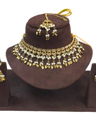 Gold / Neutral - Medium Size Antique Gold Finish Necklace Set with Earrings - HB1000  KY 0424