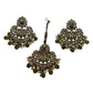 Mehndi Henna Green - Large Size Antique Gold Finish Necklace Set with Earrings & Head Piece - Bollywood - AE2514 08KY25
