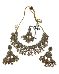 Crystal / Champagne - Large Size Antique Gold Finish Necklace Set with Earrings & Head Piece - Bollywood - AE2513 08KK25