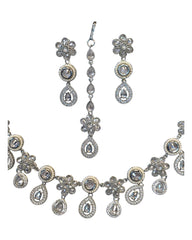 Clear - Silver Finish Necklace & Earrings Set - Bollywood - Weddings - KAJ1038 11KV24
