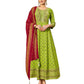 Lime Green - Cotton Block Printed Long Dress with Dupatta - Available in Sizes 14(40") & 20 (46") - BH1007 KK 0924