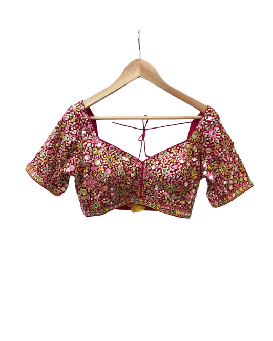 Fuchsia Pink - Mirror Work Chiffon Designer Lehenga Set - UK Stock - 24h Dispatch - JaiLaxmi KYY 0124