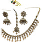 Crystal / Champagne - Medium Size Antique Gold Finish Necklace Set with Earrings & Head Piece - KAJ1054 08A25