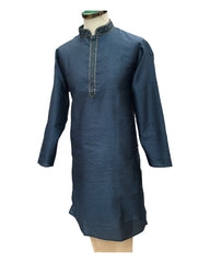 Dark Blue - Cotton Silky Self Brocade Mens Kurta Set - Sangeet Mehendi Haldi - KCS1173 KK 1123