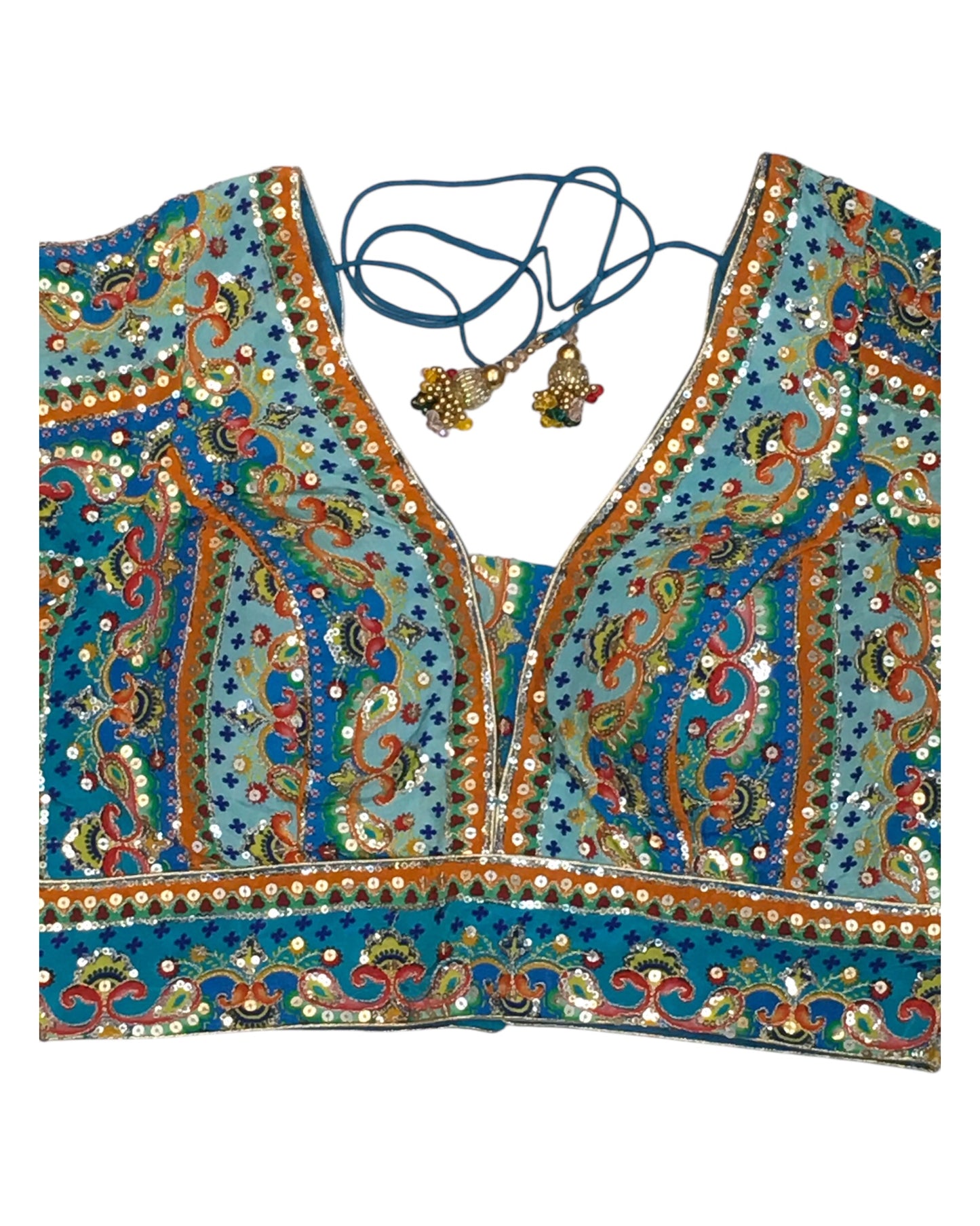 Turquoise - Tie / Dye Printed Crepe Saree / Lehenga blouse - 36" Bust (UK 10) Can be let out to size 14  - B209 01KP25