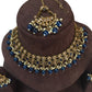 Navy Blue - Large Size Antique Gold Finish Necklace Set with Earrings - VJY403  C 0424