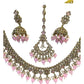 Pink - Antique Gold Finish Necklace & Earrings Set - Bollywood - Weddings - KAJ1035 11KK24
