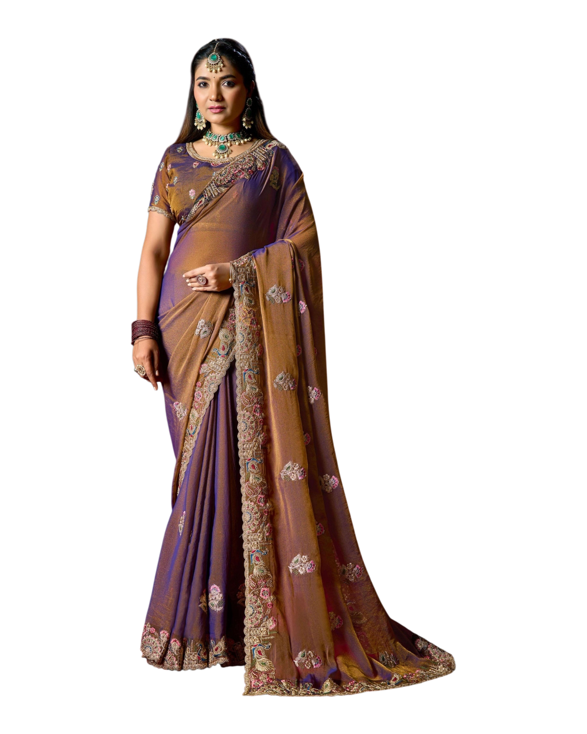 Copper Brown - Fancy Party Saree with Blouse Piece - UK stock - 24hr Dispatch - LTF903 07VV26