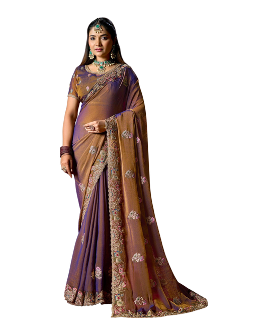 Copper Brown - Fancy Party Saree with Blouse Piece - UK stock - 24hr Dispatch - LTF903 07VV26