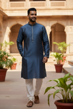 Navy Blue - Banarasi Handloom Brocade Mens Indian Kurta set - UK Stock - Weddings / Walimas , Sangeet, Diwali, Eid, Mehndi / Henna - VEE2429 VP
