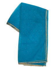 Turquoise - Ladies Net Dupatta with Gold Lace Border  & Diamante - Mix N Match -  VC2501 T0125