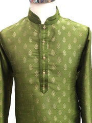 Henna Green - Handloom Banarasi Mens Indian Kurta set Sangeet, Temple, Eid, Mehndi or Funeral ( with Draw stringed trousers) - KCS1063 KR 0324 KK