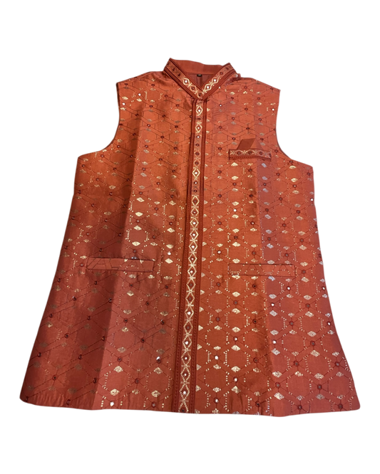 Orange - Mirror Work All Over Embroidered - Mens Indian Waistcoat - UK Stock - 24 hr Dispatch - KCS4782 03KP26