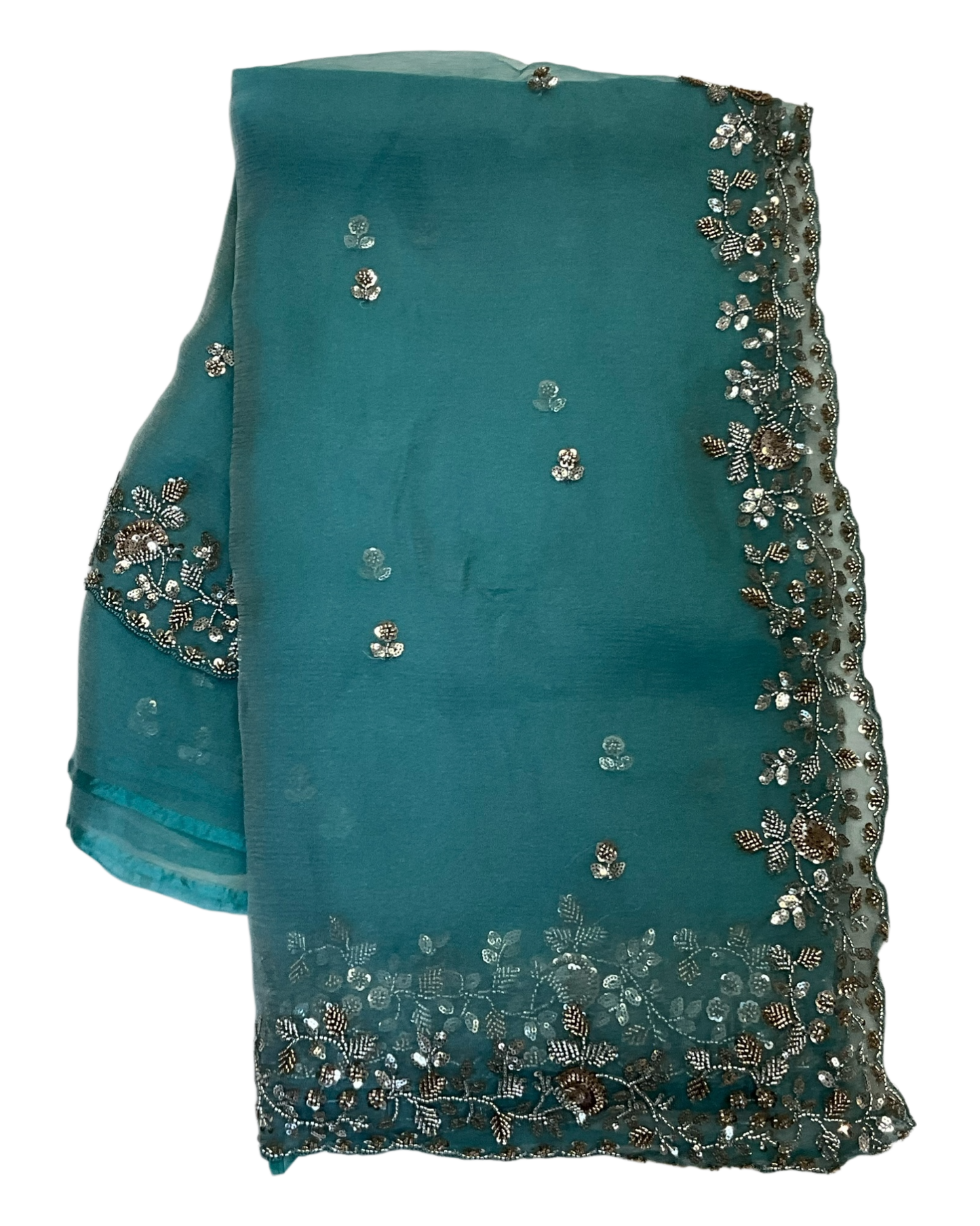 Turquoise Blue - Rich Saree with Bead Embroidery and Blouse Piece - UK stock - 24hr Dispatch - RS2523 TH