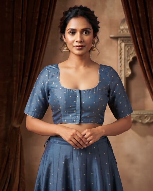 Size 42" / UK 16 - Petrol Blue - Saree blouse with cups - UK Stock - Quick Delivery - VAM1351 - C