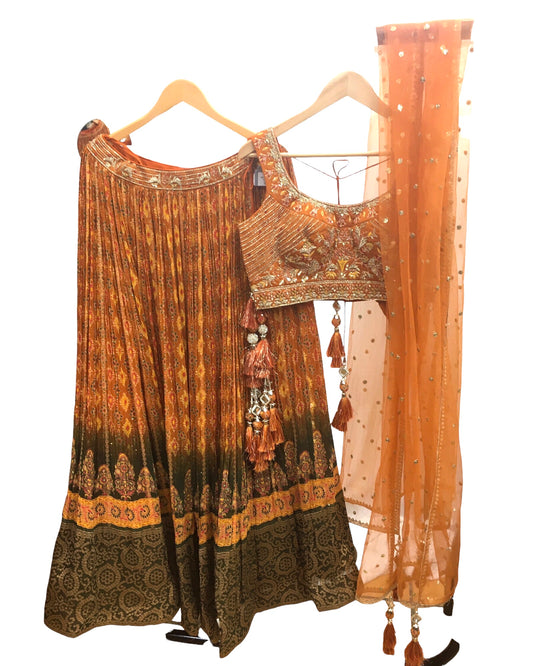 Designer Rusty Orange  Ready Made Lehenga Set - Size 12 (14) UK Stock - 24h Dispatch - Diksha -ZC2317  KYY 0323