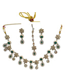 Green - Antique Gold Finish Necklace & Earrings Set - Bollywood - Weddings - KAJ1038 11KV24