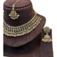 Rose / Neutral / Crystal - Large Size Antique Gold Finish Necklace Set with Earrings & Tika Head piece - PRI1787  KY 0525