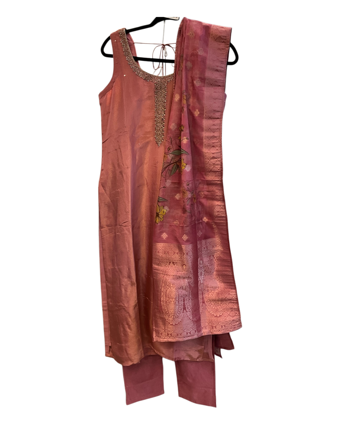 UK 12 / 38" - Dusty Pink - Silky Ladies Trousers Suit - Sangeet / Henna / Temple - OC42165 TY
