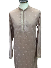 Pink - Cotton  Silk Mens Kurta Set with Thread Embroidery- Sangeet Mehendi Haldi Weddings- KCS1041 VK 1123