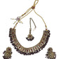 Maroon - Medium Size Antique Gold Finish Necklace Set with Earrings - PRI1786  11H24