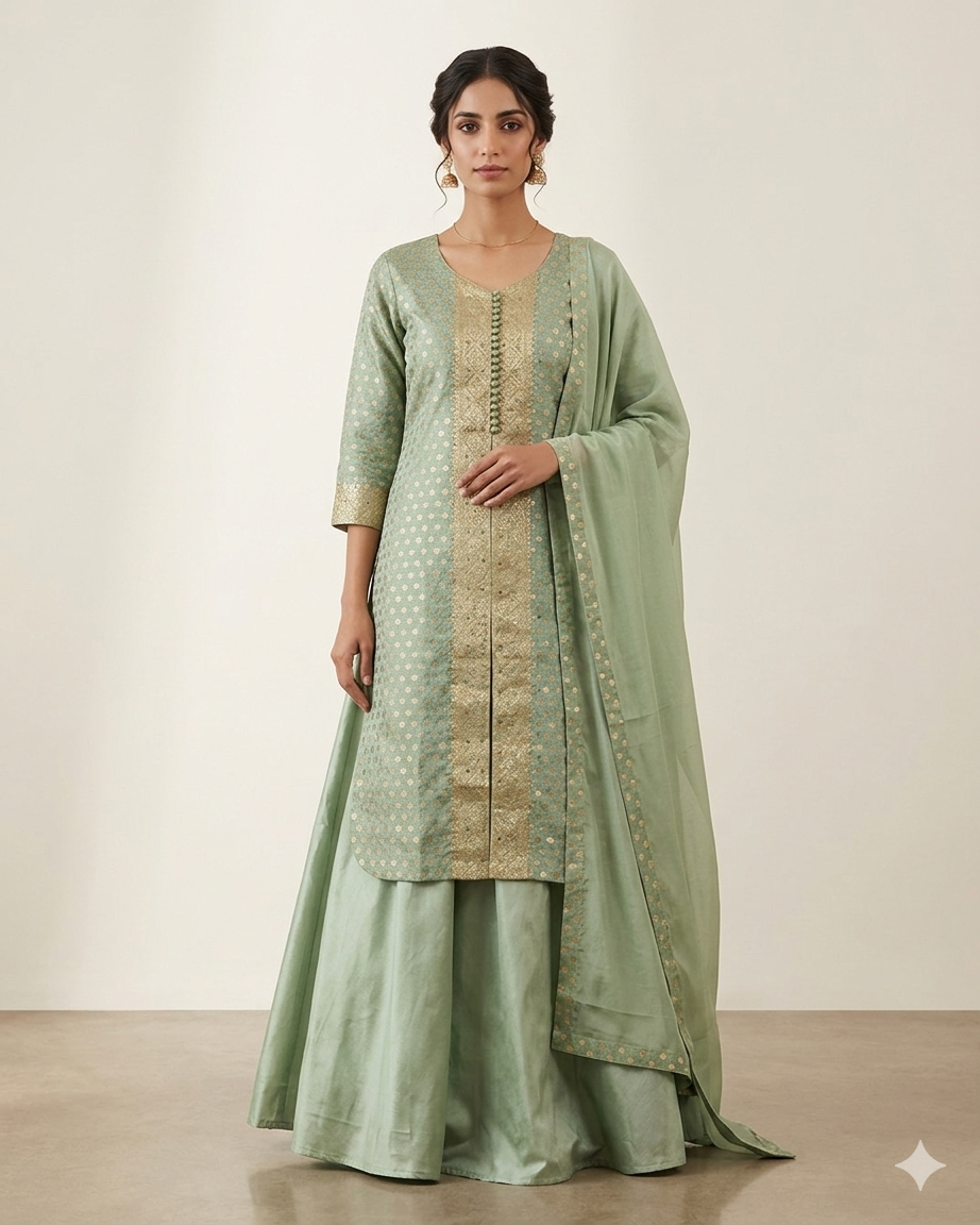 UK 16 / 42" - Mint Green - Ladies Sharara / Palazzo Trousers Suit - UK Stock - Sangeet / Henna / Weddings - OC21195 VA