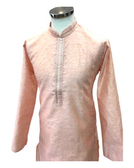 Peach - Silky Self Brocade Mens Kurta Set - Wedding Sangeet Mehendi Haldi - SHU2310 KT 0923